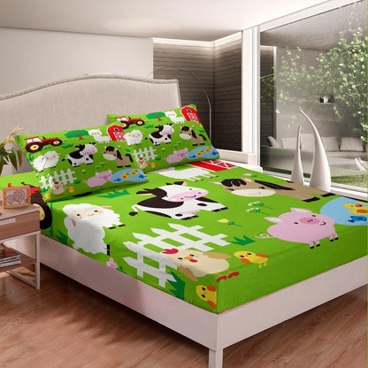 Manfei Musical Kids Fitted Sheet Full Size, MusicalGuitar Radio Drum Kit Headset Print Bedding Set 3pcs for Boys Girls, Rock Music Bed Cover with 2 Pillowcases, Soft Polyester Bedding, No Top Sheet