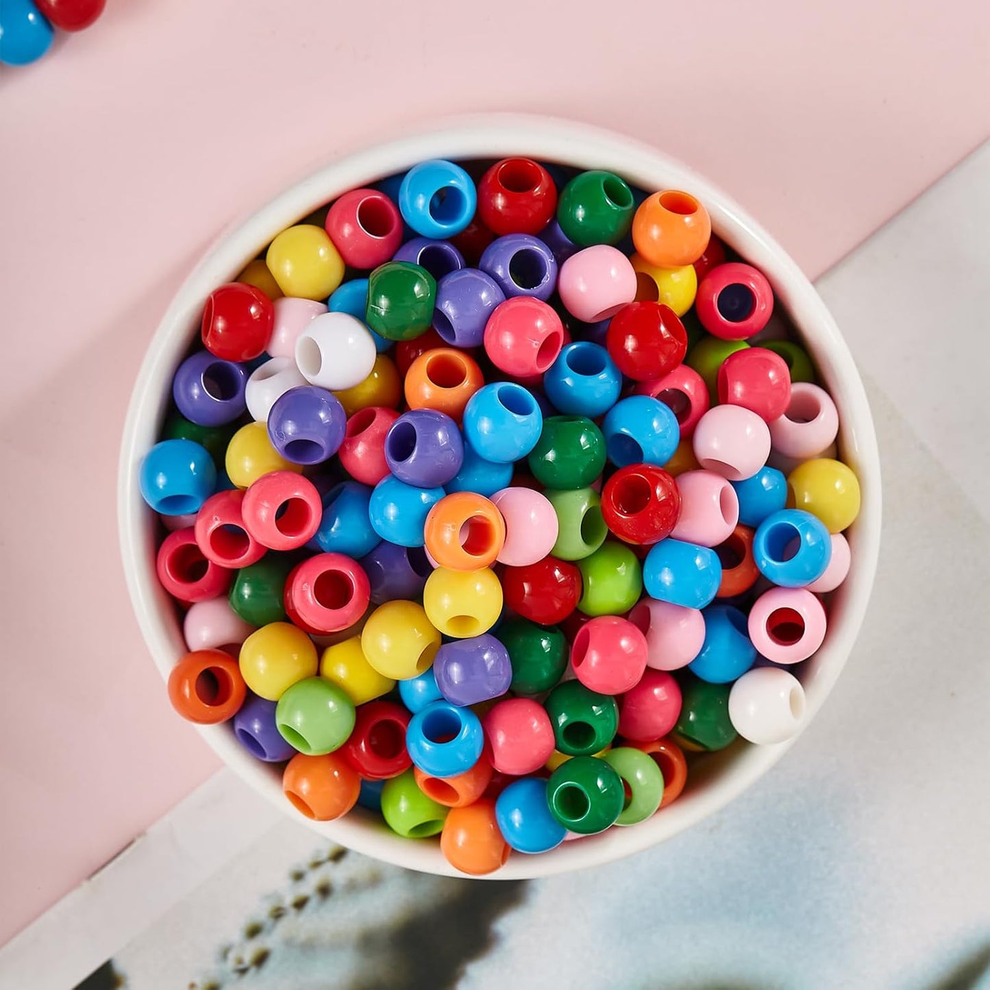 160pcs 12mm Plastics Acrylic Beads Mix 10 Color Large Hole Hair Beads(Hole:5.5mm)
