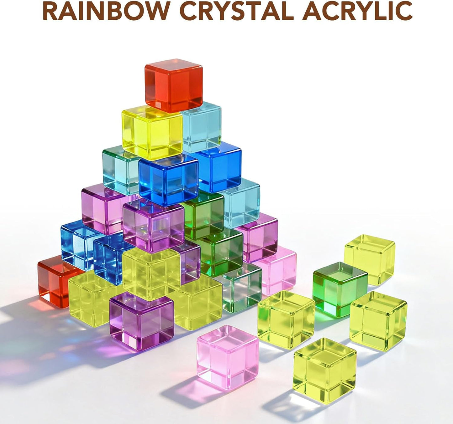 Wooden Building Blocks Set for Kids, 60 PCS Rainbow Acrylic Gem Cubes Stacking Blocks, Montessori Stacking Toy for Toddlers Educational Toy Early Learning Gifts for Boys Girls 3-6 (60)