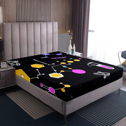 Chemistry Bed Sheets for Kids Teens Girls Boys,Chemical Experiment Fitted Sheet Twin,Science Themed Sheets for Math Lovers,Chemistry Lab Bedding Set,White and Black