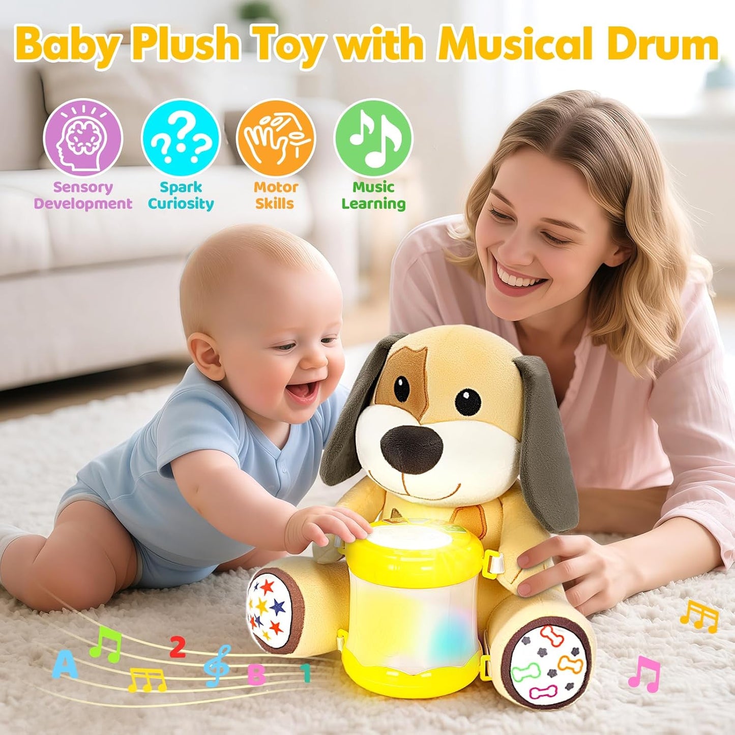 Hodurgyi Baby Toys 6-12 Months, Bear Musical Plush with Lights,ABCs,Animal Sounds, Numbers, Infant Early Learning Toy, Christmas Birthday Gifts for 6+ Month Boys &Girls