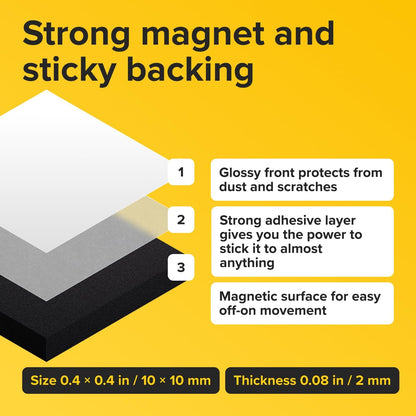 Hyper-Sticky Magnets with Adhesive Backing (300 pcs) - Strong Magnetic Squares for Whiteboard, Fridge, Crafts - Easy to Cut Stickers for Planning and Organization - Science Education Magnets