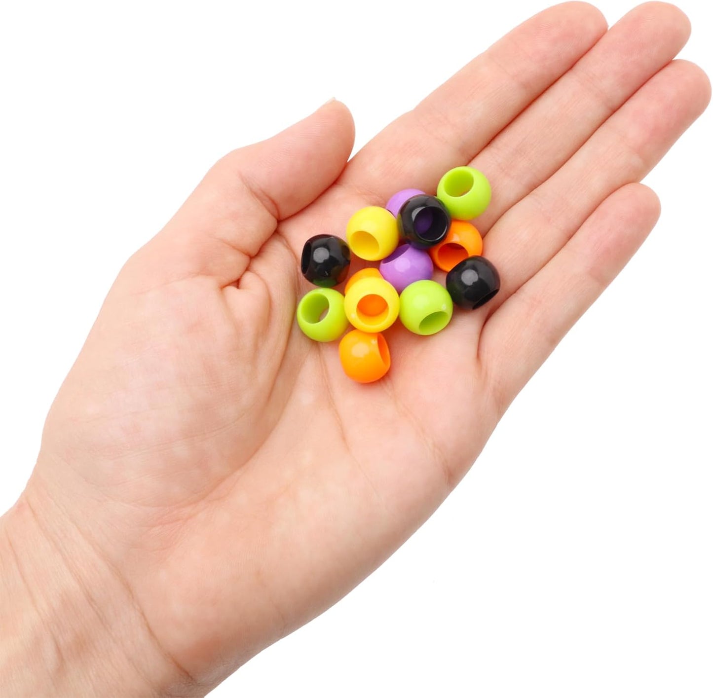 300 Acrylic Large Hole Beads for Crafts and for Hair 10mm x 12mm Acrylic Barrel Beads with 5.7mm Large Hole, Glossy Primary Assortment
