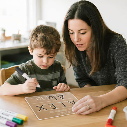 Personalized Name Acrylic Dry Erase Board Custom Engraved Handwriting Practice Board Customized Trace Boards Write Your Name Shape Letter Toys and Learning for Boys Girls