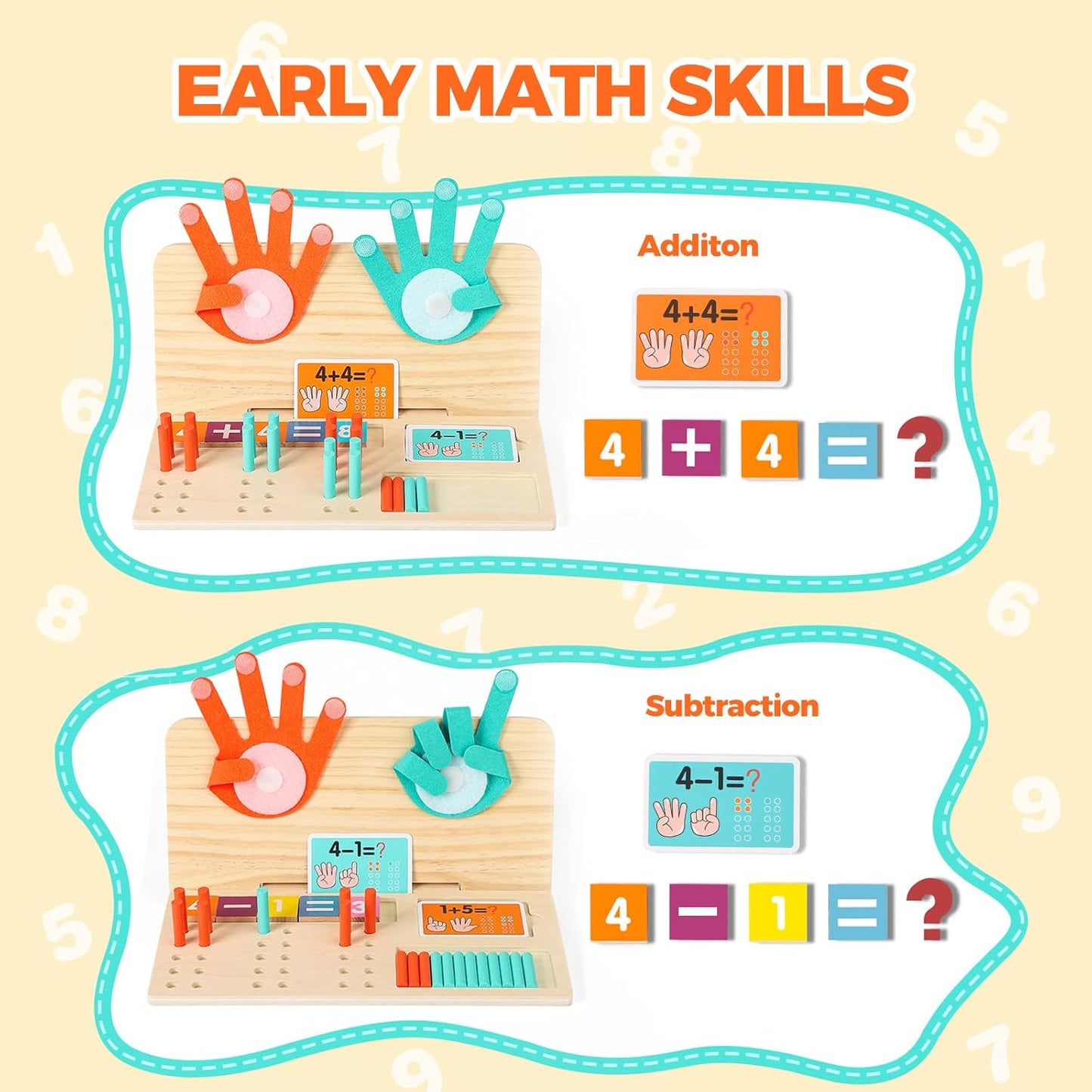 Montessori Learning Toys for Toddlers, Double-Sided Preschool Educational Math Manipulatives Number Counting Blocks, Finger Counting Math Toys for Kids 3-5 Year Old Boys Girls Gift