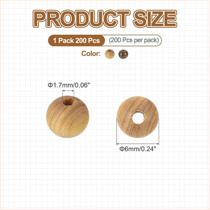 HARFINGTON 200pcs Round Wooden Beads, 10mm Dia Small Wood Beads for DIY Crafts, Bracelet, Wristlet, Necklace, Jewelry Making, Khaki Brown&Black