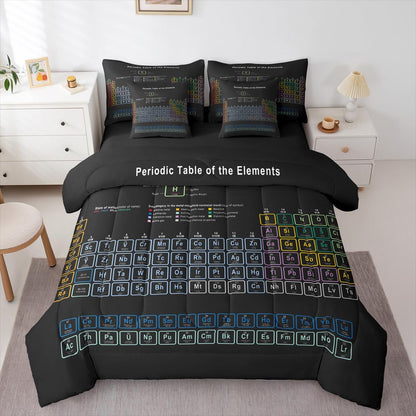 Erosebridal Chemistry Comforter Set with Sheets Full Size Periodic Table of Elements Bed in A Bag 7 Piece Science Chemistry Lovers Bedding Set for Kids Boys Children Bedroom Modern Black Bed Sets