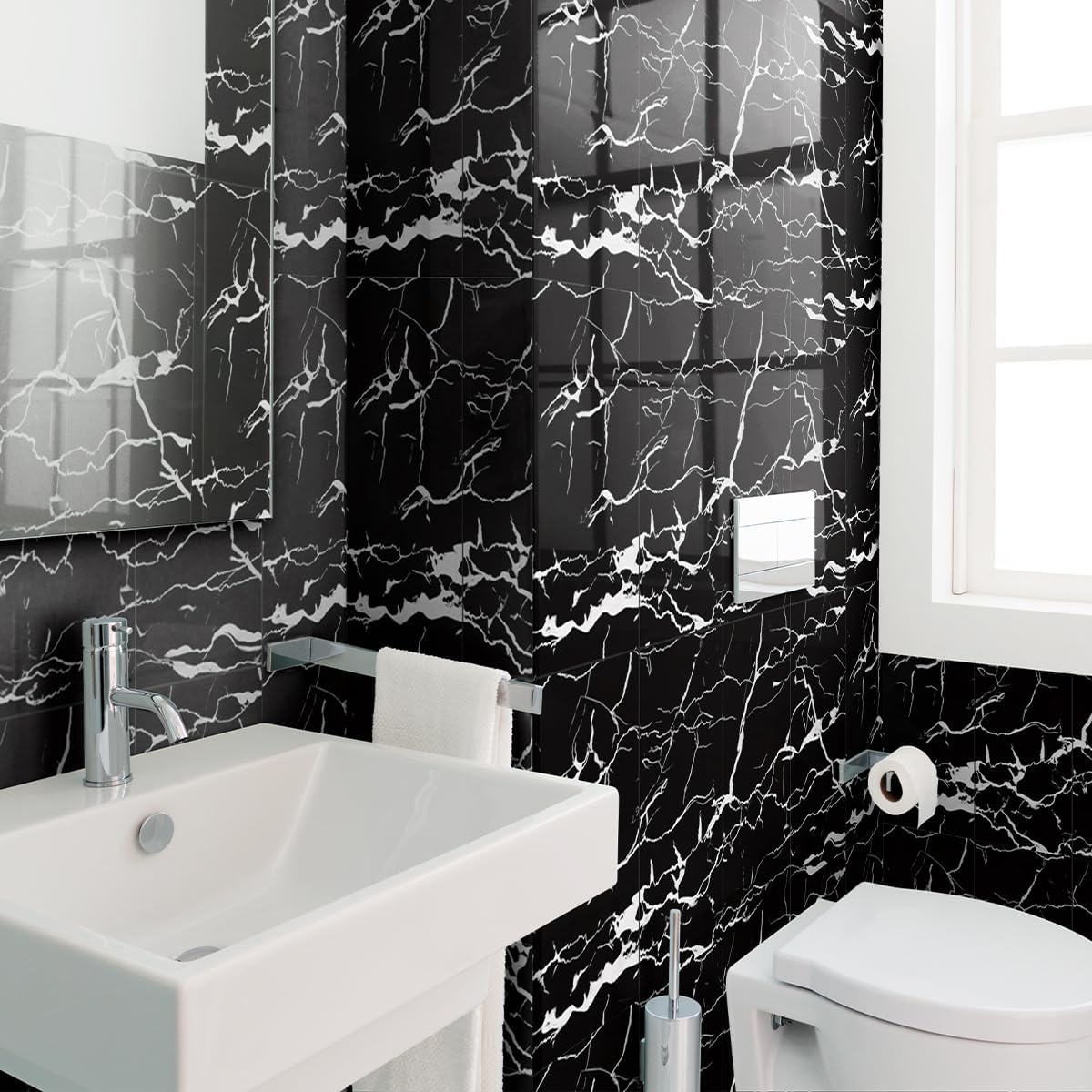 20-Pack Peel and Stick Gilded White Marble Tiles (11.8" x 11.8") – 19.4 Sq. Ft. Waterproof PVC Shower & Backsplash Tiles for Bathroom, Kitchen, and Living Room – Self-Adhesive, Easy Installation