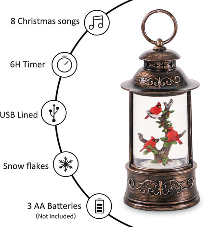 Large Christmas Santa Snow Globe Light up Lantern with 8 Songs, 8.7" Red Big Christmas Snow Globes for Kids Adults, 6H Timer & Dual Power, Snowglobes Christmas Decorations Indoor, Gifts for Women Men