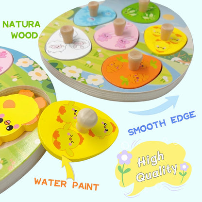 Easter Wooden Peg Puzzles Montessori Educational Toys for Toddlers 1-3 Years, Easter Basket Stuffers Party Favors for Boys Girls