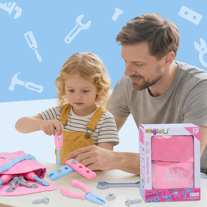 Kids Tool Set, 48PCS Toddler Tool Set with Electronic Toy Drill & Kids Tape Measure,Pretend Play Construction Toys Costume with Kids Tool Belt & Gloves,Toy Tools Box for Girl Boy Ages 3-8