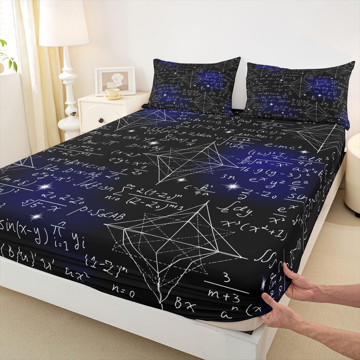 Erosebridal Chemistry Lab Fitted Sheet Twin Size Chemical Equation Bed Sheets for Boys Girls Chemical Elements Science Theme Bed Set Teens Kids Science Students Bedding Set School Dorm Room Decor