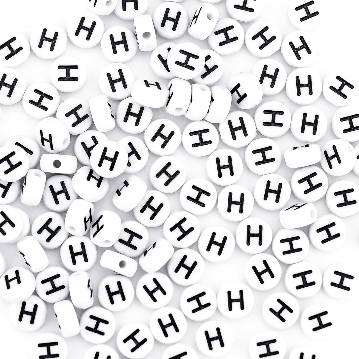 300Pcs Vowel Letter Pony Beads for Charms Bracelets Making 4X7mm Individual Round White Alphabet Beads U