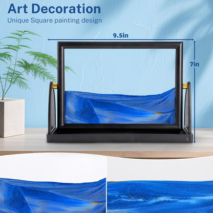 BOLGRLONG Moving Sand Art Liquid Motion 3D Dynamic Mountains Sandscape Painting, Square Glass Sands Painting with Easy-Flip Stand, Sensory Relaxing Decor for Home and Office (9") (Black)