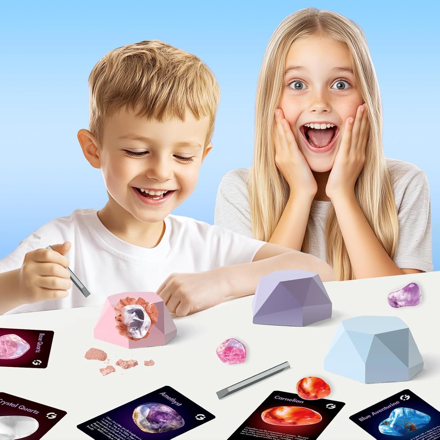 Gamerside Gemstone Dig Kit, Dig Up 12 Real Rocks and Minerals, Gem Digging Kit, Toy Geology Archaeology Excavation Kits for Kids Age 6-12 Years, Educational Gift for Boys and Girls