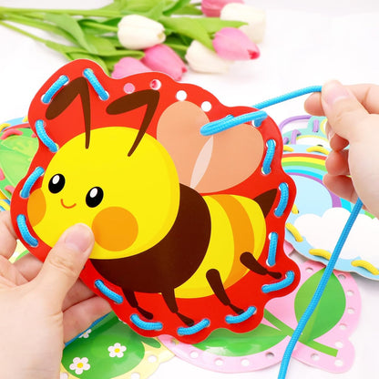 Springtime Lacing Cards for Kids 12 Packs Sewing Kits Rainbow Flower Butterfly Cardboard Sewing Cards Lacing Games for Developing Imagination School Learning Activity Supplies Spring Decorations