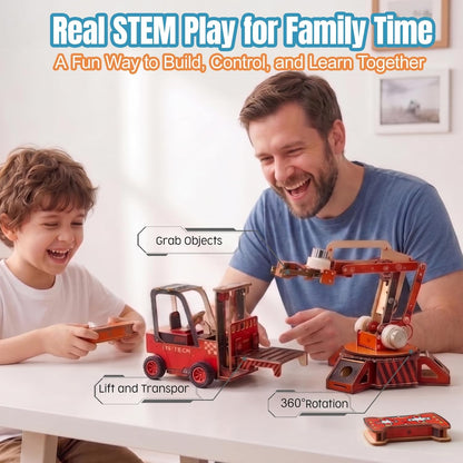 STEM Robotic Arm Kit for Kids 8+, RC Robot Building Kit, Mechanical Grabber Toy with 360° Rotation, Wooden Engineering Set