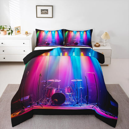 Erosebridal Drum Kit 3D Print Kids Comforter Sets Rock Music Themed Full Bedding Set for Boys Girls Musical Pattern Comforter Set,Colorful Retro Style Quilt Duvet 3 Pcs