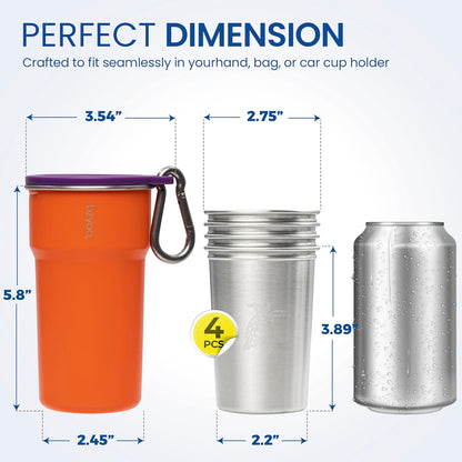 bzyoo 5-Piece Nesting Camping Cups Set - 9oz Stackable Stainless Steel Mugs with Patterned Designs & Integrated Carry Hook, Space-Saving Portable Outdoor Mess Kit for Family Hiking, Backpacking & RV