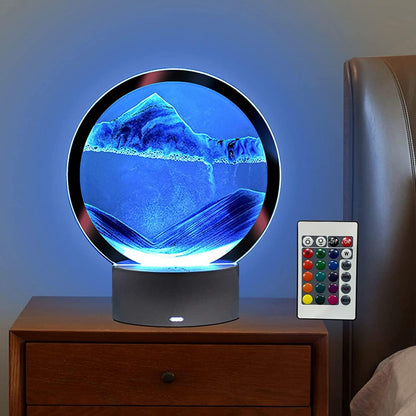 Moving Sand Art Picture Round Glass 3D Deep Sea Sandscape in Motion Display Flowing Sand Frame, Large Desktop Art Toys, Home & Office Desktop Decorations(Black, RC-Crotrol)