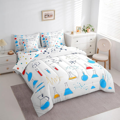 Erosebridal Chemical Equation Bed in a Bag Queen Comforter Set 7 Piece,Chemistry Bedding Sets Science Students Learning Gift Sheet Set with Comforter,Molecular Formula Education Bed Set - Colors A