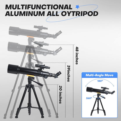 Telescope for Beginners & Kids: 70mm / 500mm Refractor (150X HD), Portable Travel Scope, Best Astronomy Gifts for Adults w/Wireless Remote, Carrying Bag. Easy Set Up