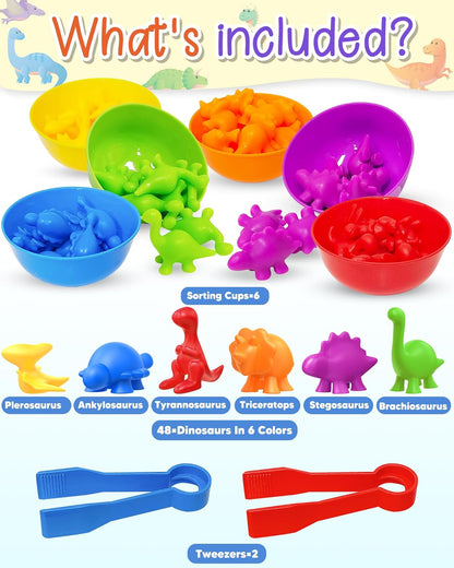 Yetonamr 48 Pcs Counting Dinosaurs Montessori Toys for 3 4 5 Years Old Boys Girls, Toddler Preschool Learning Activities Toy for Kids Ages 3-5, 4-8, Birthday Gifts Sensory Toys