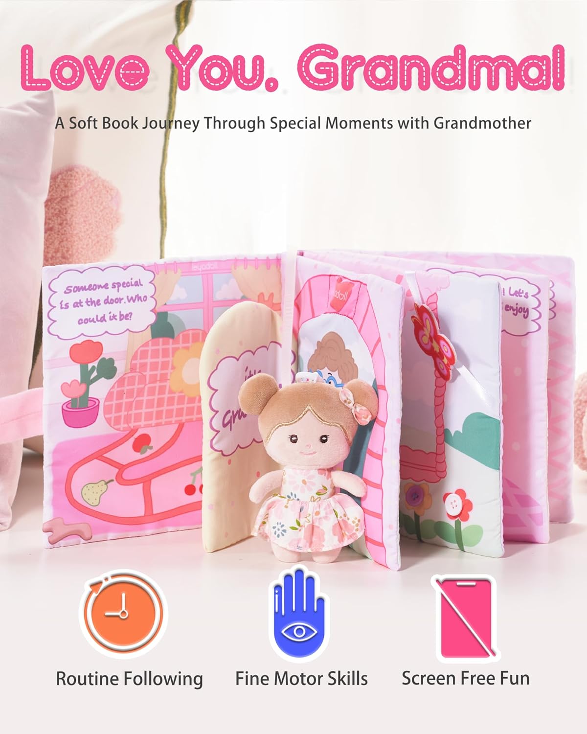 LeyaDoll Interactive Sensory Soft Cloth Book, Educational Crinkle Quiet Activity Busy Book for Babies,Toddler Travel Toy Gift for 1-3 Year Old Boys and Girls (A Berry Special Day)