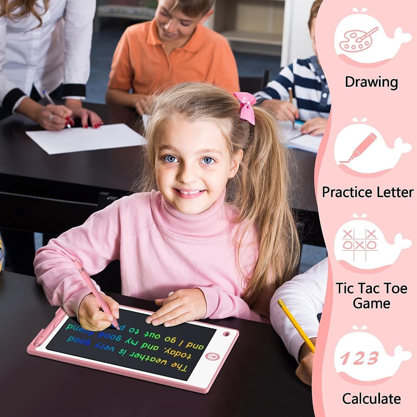 Hockvill LCD Writing Tablet for Kids 16 Inch, Toys for Girls Boys Drawing Pad for 3 4 5 6 7 Year Old Kids Toys, Christmas Birthday Gift for Kids, Toddler Doodle Board Travel Essentials - Pink