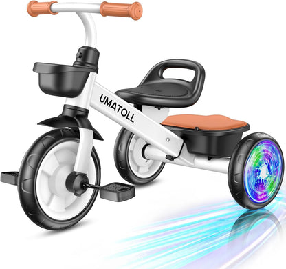 Umatoll Tricycle for Toddlers 2-5 Year Old, Ajustable Toddler Bike Outdoor Toys, Birthday Gift for Girl Age 2-4, Trike with Light up Wheels