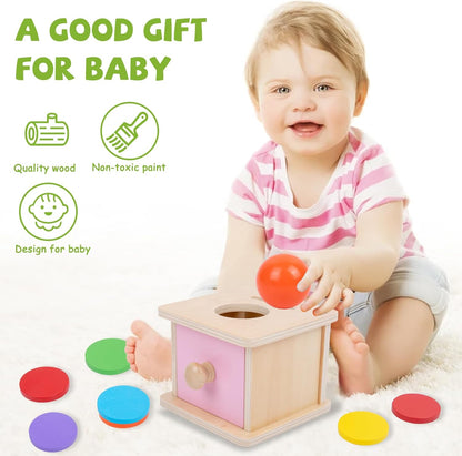 Adena Montessori Coin Box -Natural Wood Double-Sided Object Permanence Box Toy for 1-Year-Old Babies, Wooden Montessori Developmental Toy for 6-12 Month, Early Learning Gift