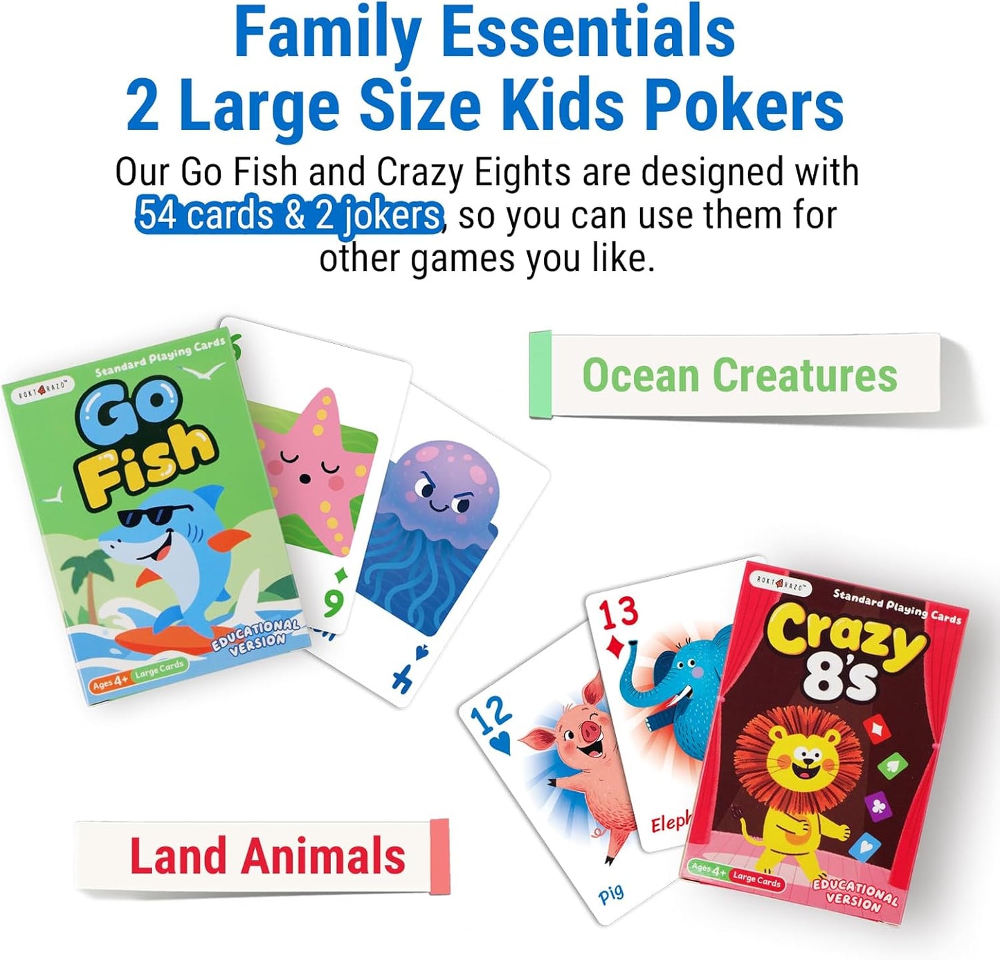 Upgraded Kids Card Games Pack, 6 Decks, Go Fish, Old Maid, Crazy Eights, Memory Match, Slap Jack, War, Playing Cards, Easter Basket Stuffers, Stocking Stuffers