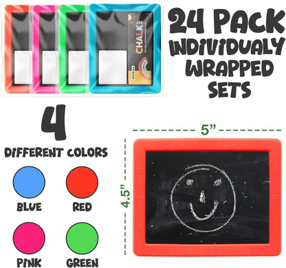 Mini Chalkboard for Kids - (Pack of 24) Goodie Bags Stuffers for Kids Mini Chalkboard Each with 2 Chalk Sticks, and 1 Eraser for Boys and Girls Birthday Party Favors