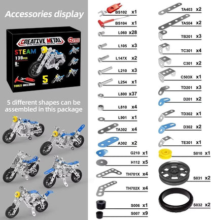 Ferthor Fun 7 in 1 STEM Toys,Creative Set for Boys Age 8-12,Learning Engineering Kids Building Blocks Model Kits,Metal Construction Toys for Kids 8 9 10 11 12+ Year Old(180PCS No Motor)