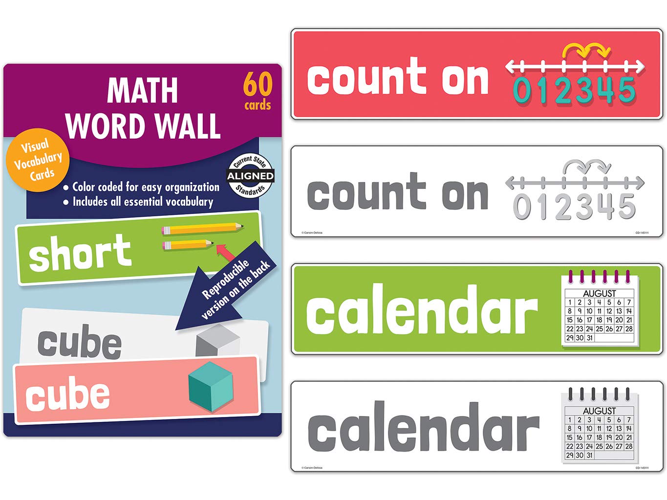 Carson Dellosa Math Word Wall, 60 Color-Coded Mathematics Vocabulary Flash Cards With Visuals, Flashcards for Kids Ages 5-6, Preschool and Kindergarten Learning Activities