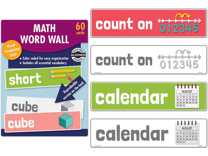 Carson Dellosa Math Word Wall, 60 Color-Coded Mathematics Vocabulary Flash Cards With Visuals, Flashcards for Kids Ages 5-6, Preschool and Kindergarten Learning Activities