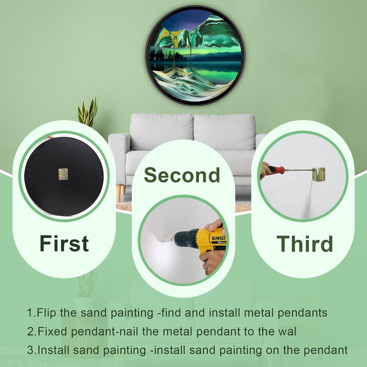 17.3" Moving Sand Art, 3D Sand Art Pictures Deep Sea Sandscape Living Room Decoration, 360° Rotate, Glass Crafts Solid Wood Frame, Relaxing Mood Home Office Work Wall Art Decor
