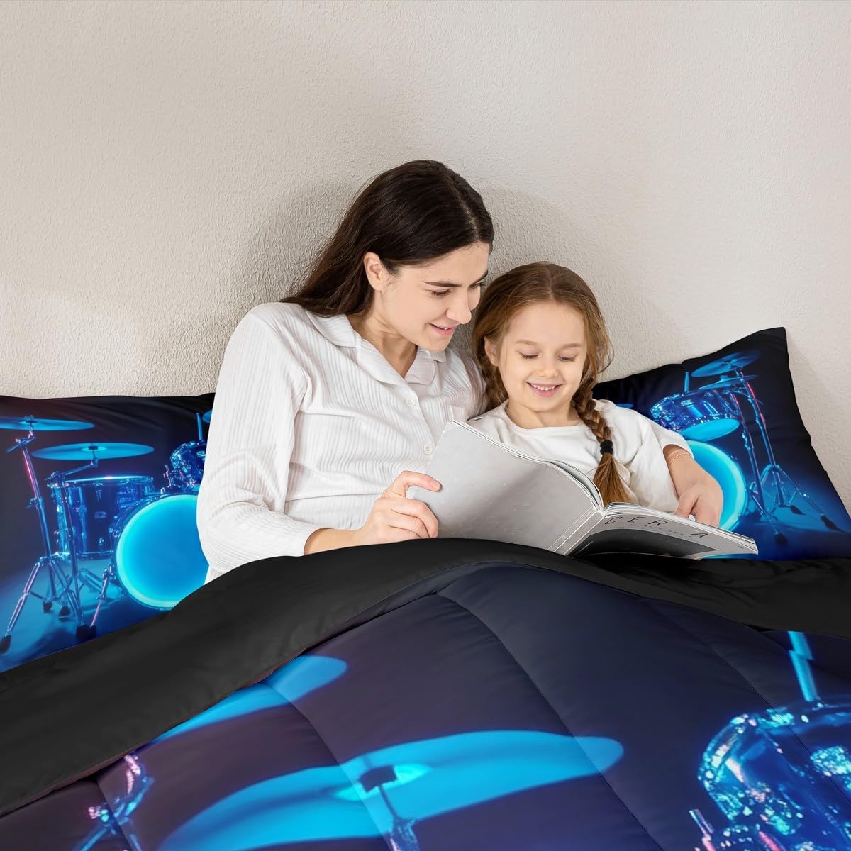 Erosebridal Drum Kit 3D Print Kids Comforter Sets Rock Music Themed Full Bedding Set for Boys Girls Musical Pattern Comforter Set,Colorful Retro Style Quilt Duvet 3 Pcs