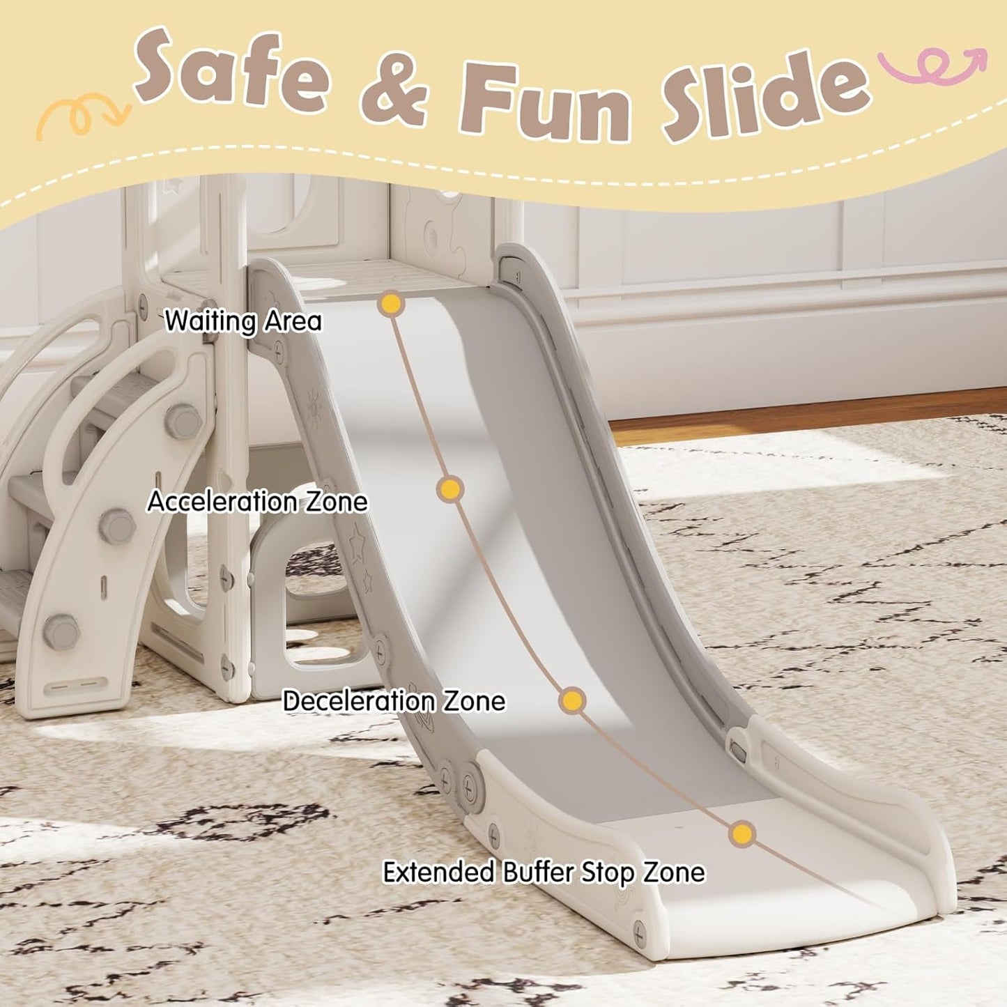 kinbor 6 in 1 Toddler Slide PlaySet - Indoor Outdoor Fun for Kids Ages 1-3, Includes Basketball Hoop, Telescope, Storage & Climber, Safe, Sturdy Baby Slide for Backyard Playground, Blue