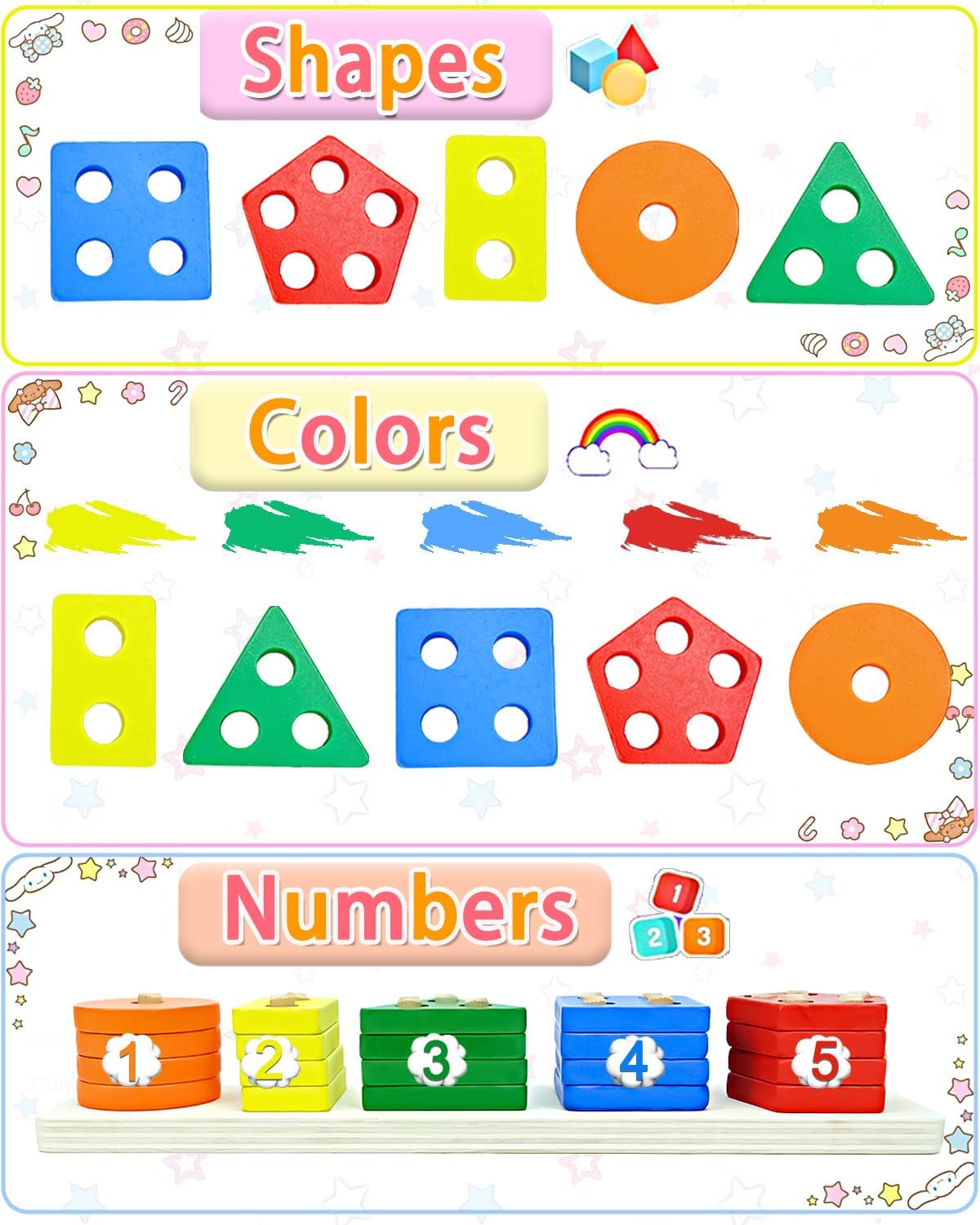 Maaacute Montessori Toys for 1 2 3 Year Old Boys Girls, Toddler Toys Age 2-4, 10 Pack Wooden Animal Blocks Sorting & Stacking Education Toddler Puzzles Toy,1 2 3 Year Old Girl Boy Birthday Gifts