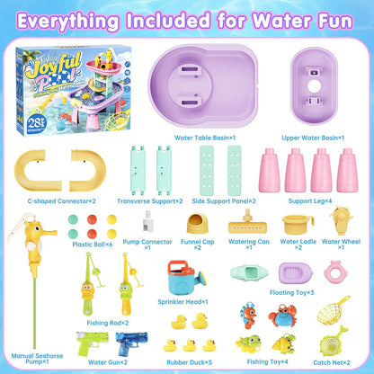 Toddler Water Table for Kids - Sand and Water Table with 28PCS Toy Accessories & Rain Shower Sprinkler, Outdoor Sensory Water Play Table, STEM Toy Summer Gift for Boys Girls Ages 3-8