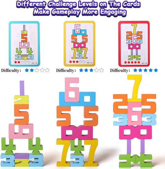 Xgmadiles Montessori Math Blocks for Kids Ages 3-8 | 20PCS Wooden STEM Learning Toys with Balance Game | Self-Checking Number Puzzles & Counting Cubes | Toddler Educational Building Set