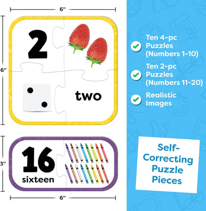 Number Puzzle Kindergarten Math Games - Number Matching Puzzle - 20 Sets Learning Numbers Puzzles - Counting Toys for Toddlers Kids Ages 3-5 - Educational Toys Preschool Learning Activities