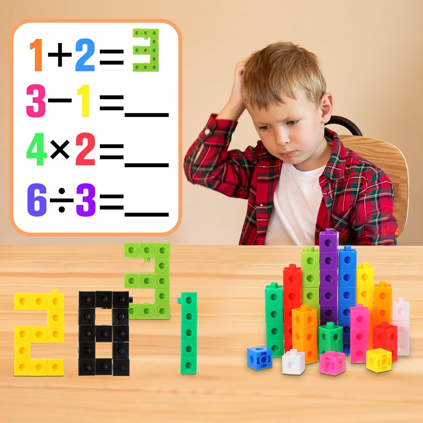 Jenaai 300 Pcs Counting Cubes, Plastic Connecting Blocks, Colorful Math Cubes, Math Manipulatives Classroom Learning Supplies, Preschool Learning Materials, Counting Toys (Simple Style)