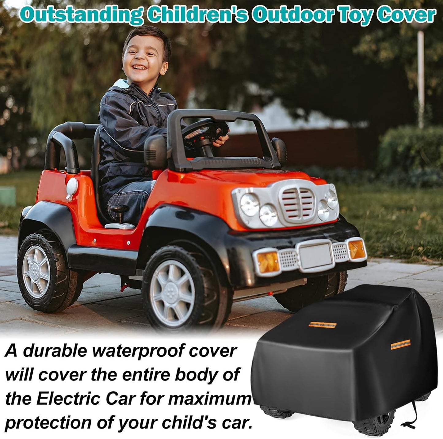 Kids Ride On Car Cover 2PCS,Large Power Wheels Cover Waterproof,Heavy Duty 420D Universal Toy Car Cover for Power Wheels Jeep & Toddler Electric Vehicles,All Season Protection,with 3 Reflective Strips