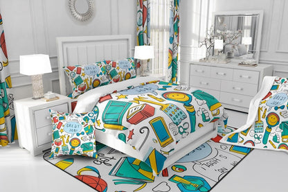 Erosebridal Chemistry Bedding Set Chemical Equation Comforter Cover for Kids Boys,Science Students Duvet Cover Test Tube Microscope Chemical Equipment Bed Set Full,Science Educational Dorm Room Decor