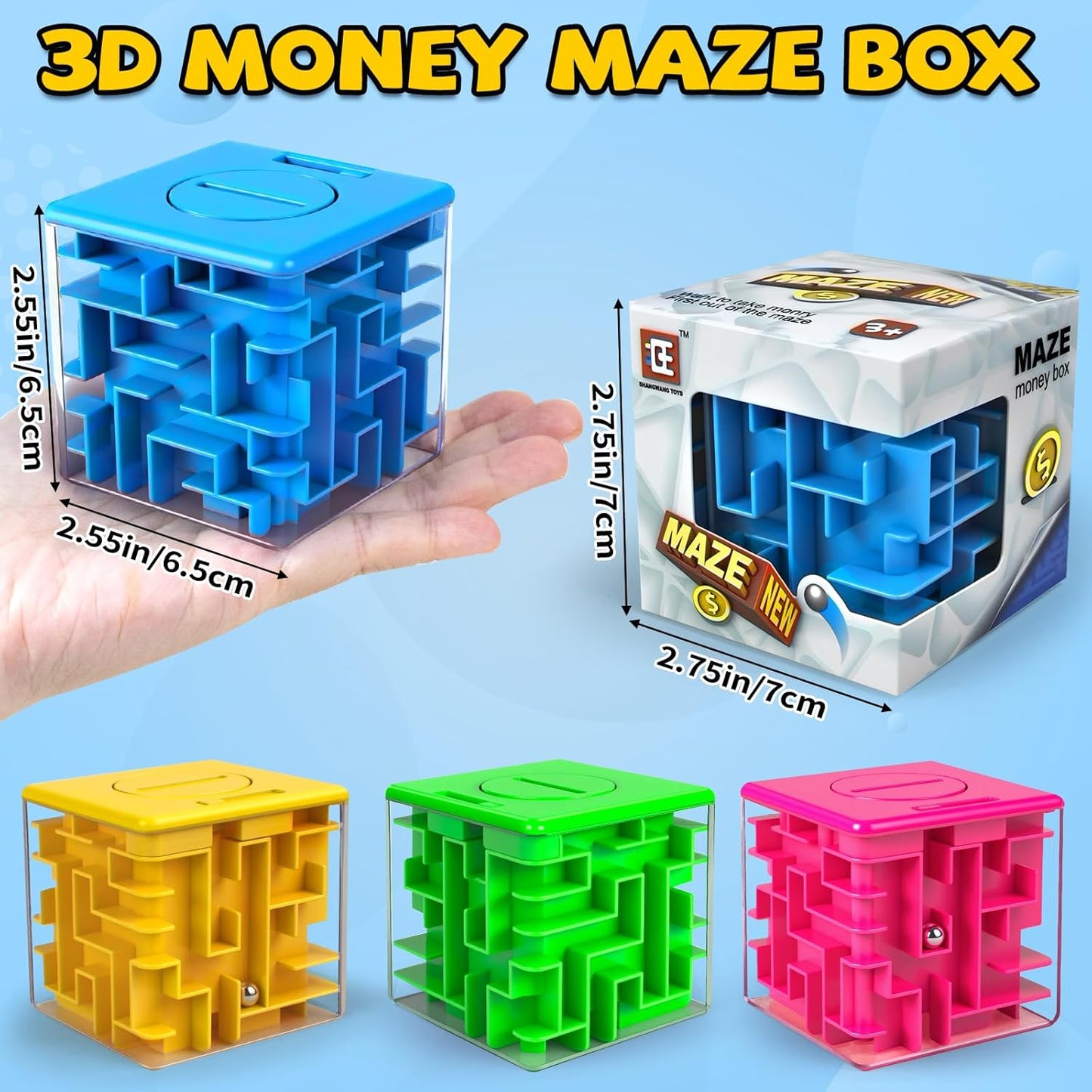 2 Pack Money Puzzle Gift Box, 3D Maze Puzzle Boxs Games Toy Gravity Memory Cube Ball Puzzle Educational Toys Gifts for Kids Boys Girls Students Teens Adults,Green and Blue