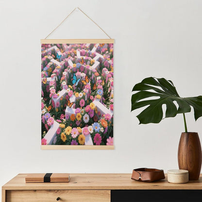 Flower Maze Magnetic Poster Hanger Frame Wood Pictures Frame Painting 23.6x15.7 Inch Canvas Art Decorative Painting for Photos Pictures Maps Scrolls Prints