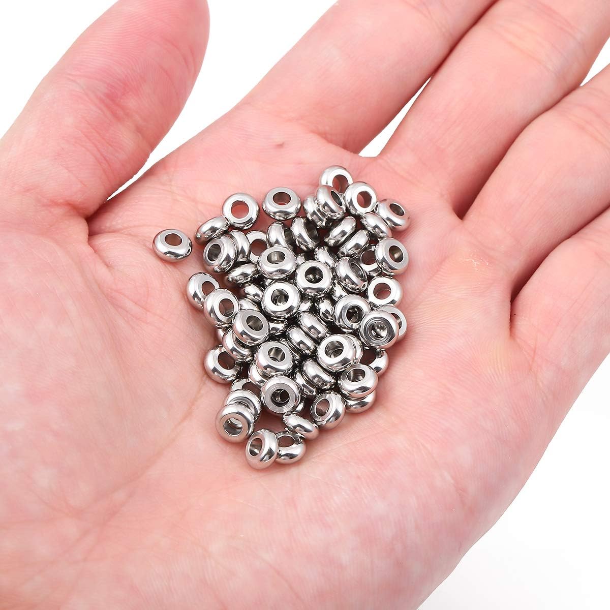 BEADIA Stainless Steel Spacer Beads 3x2.5mm Round Loose Charm Caps Beads for DIY Jewelry Making 100pcs with 1mm Hole