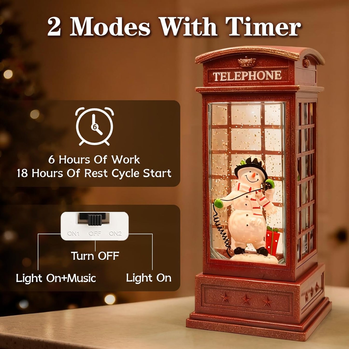 Christmas Snow Globes Lantern, Church and Christmas Tree Christmas Decorations Indoor, 6H Timer Battery & USB Powered Light Up Musical Snow Globes for Kids Women Adults Gift Thanksgiving Home Decor